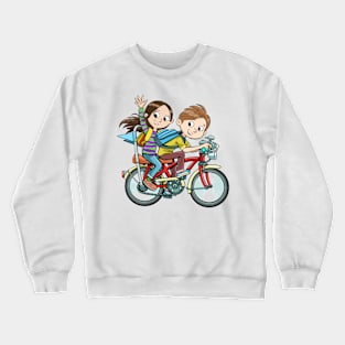 children go to school on bicycles Crewneck Sweatshirt
